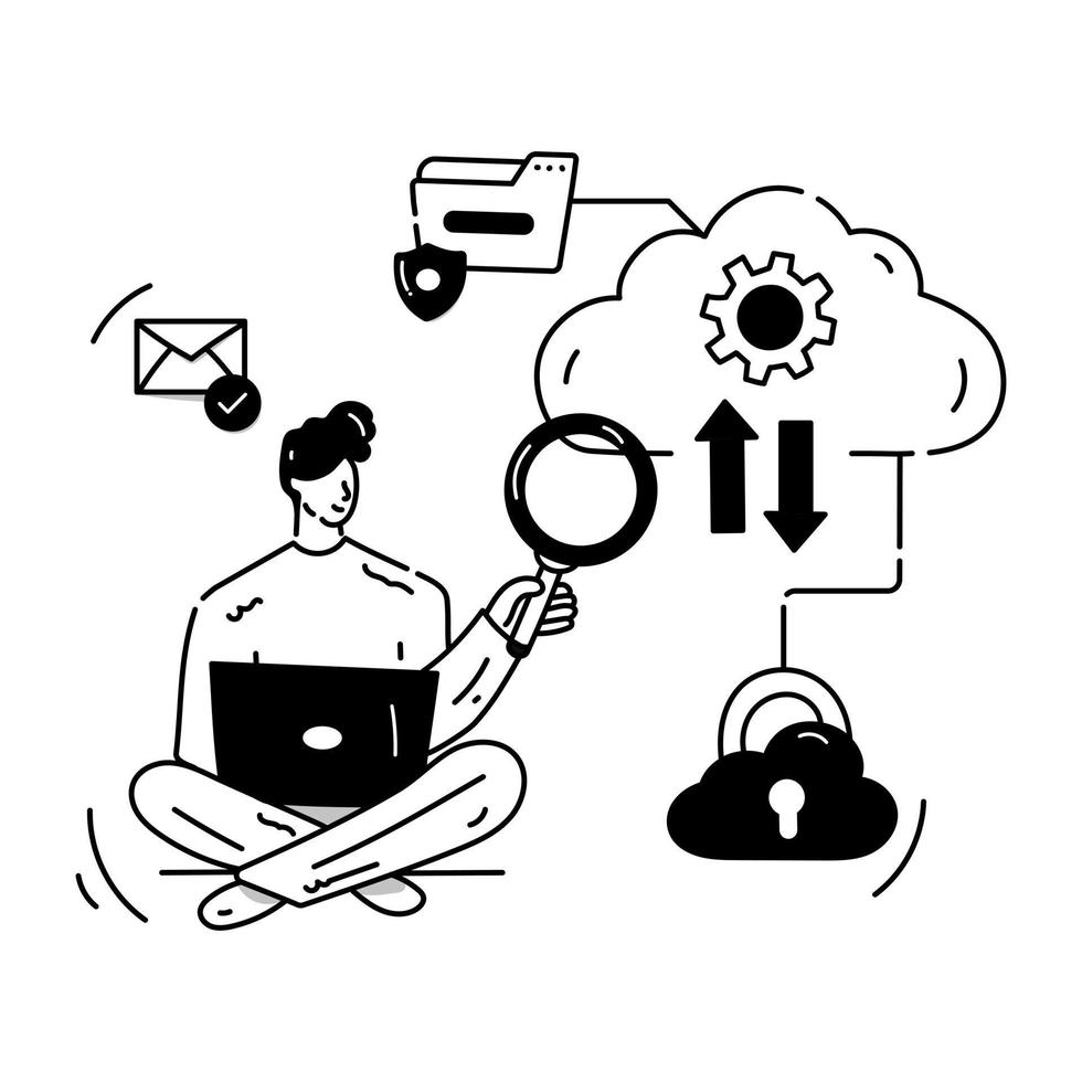 une illustration dessinée à la main du cloud computing vecteur