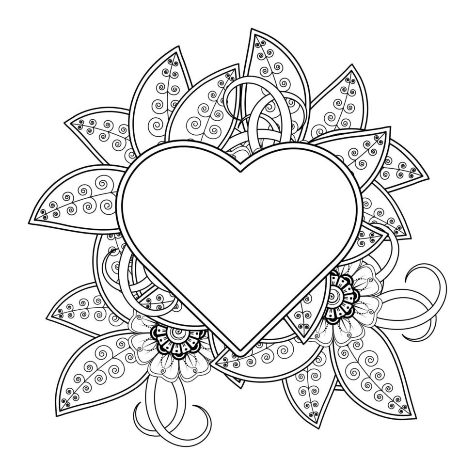 fleur de mehndi avec cadre en forme de coeur. décoration en ornement oriental ethnique, doodle. vecteur