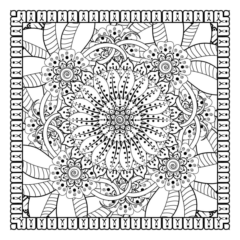 motif circulaire en forme de mandala pour henné, mehndi, tatouage, décoration. ornement décoratif dans un style oriental ethnique. page de livre de coloriage. vecteur