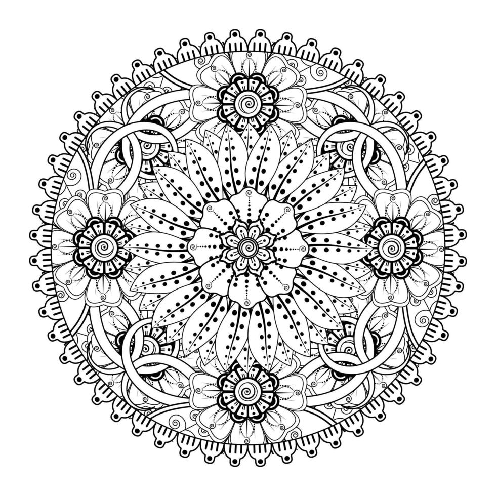 motif circulaire en forme de mandala pour henné, mehndi, tatouage, décoration. ornement décoratif dans un style oriental ethnique. page de livre de coloriage. vecteur