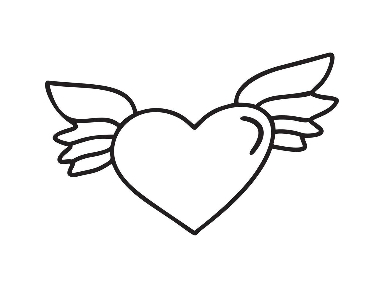 amour monoline icône vecteur doodle coeur avec des ailes. logo de la saint-valentin dessiné à la main. décor pour carte de voeux, mariage, mug, superpositions de photos, impression de t-shirt, flyer, conception d'affiche