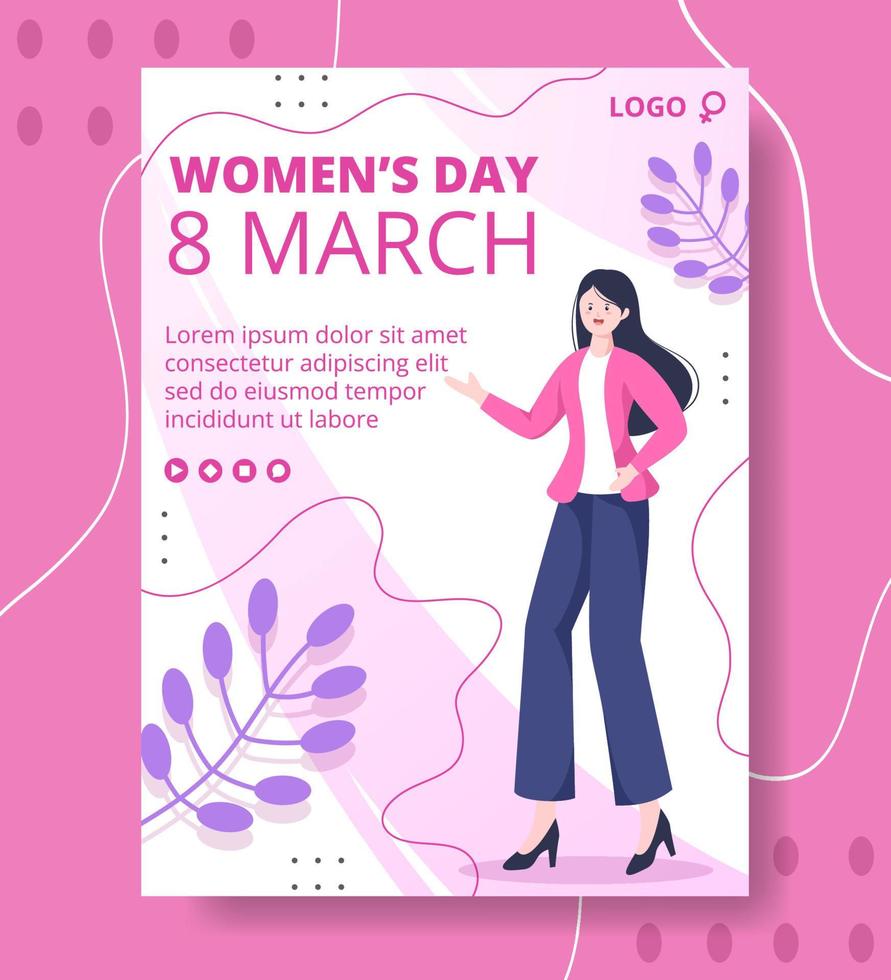 modèle d'affiche de la journée de la femme illustration plate modifiable de fond carré adaptée aux médias sociaux, aux cartes de voeux et aux publicités sur le web vecteur