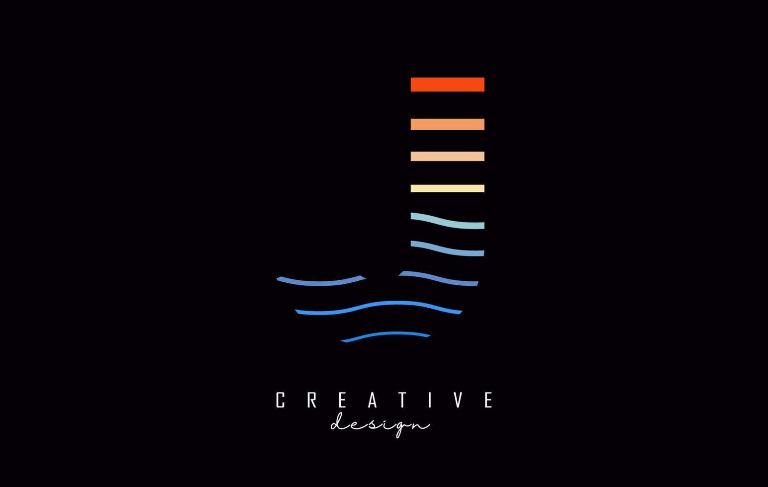 création de logo lettre j avec des lignes colorées. illustration vectorielle avec des lignes de couleur mer et coucher de soleil, vecteur