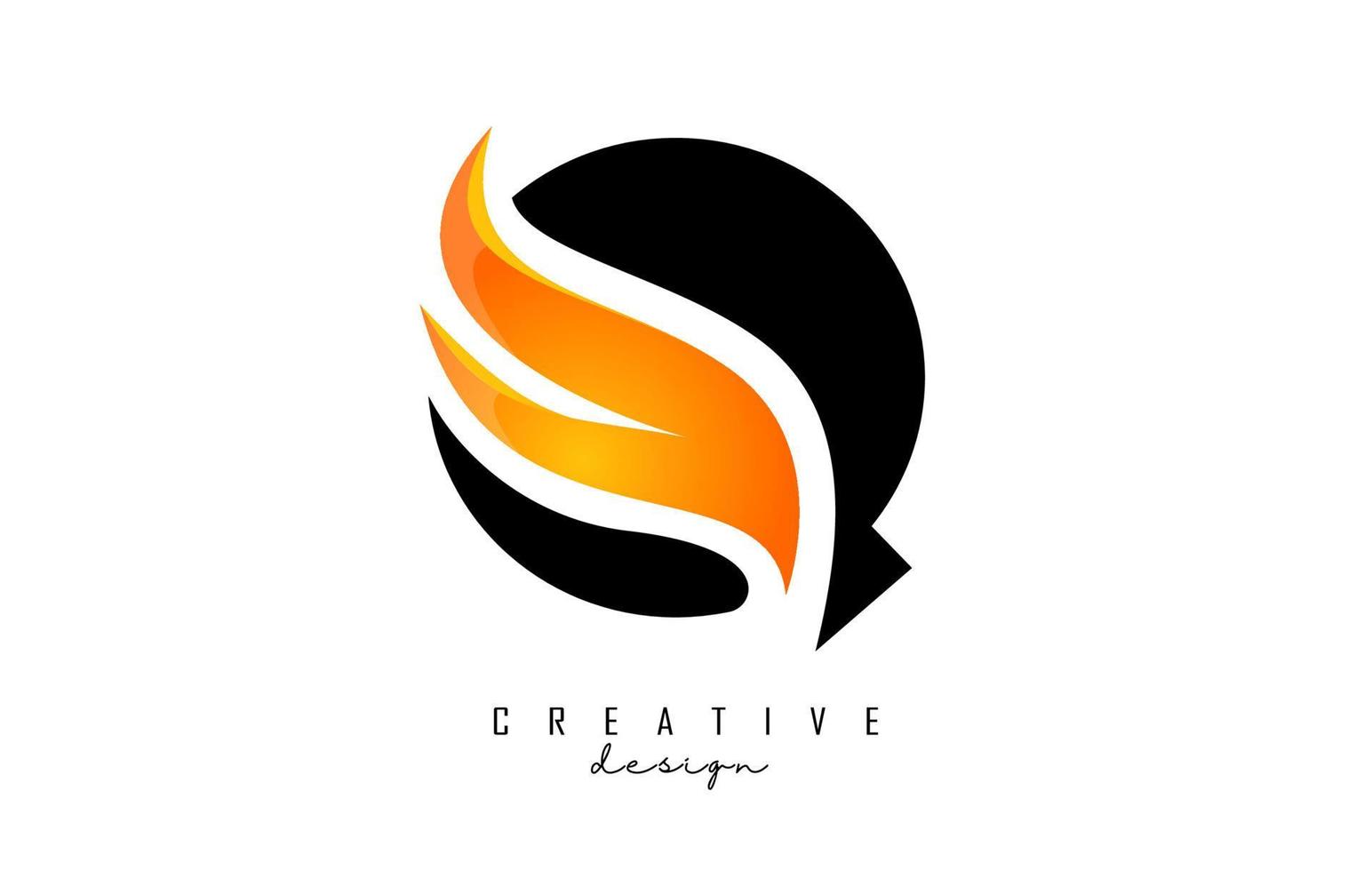 illustration vectorielle de la lettre abstraite q avec des flammes de feu et un design swoosh orange. vecteur