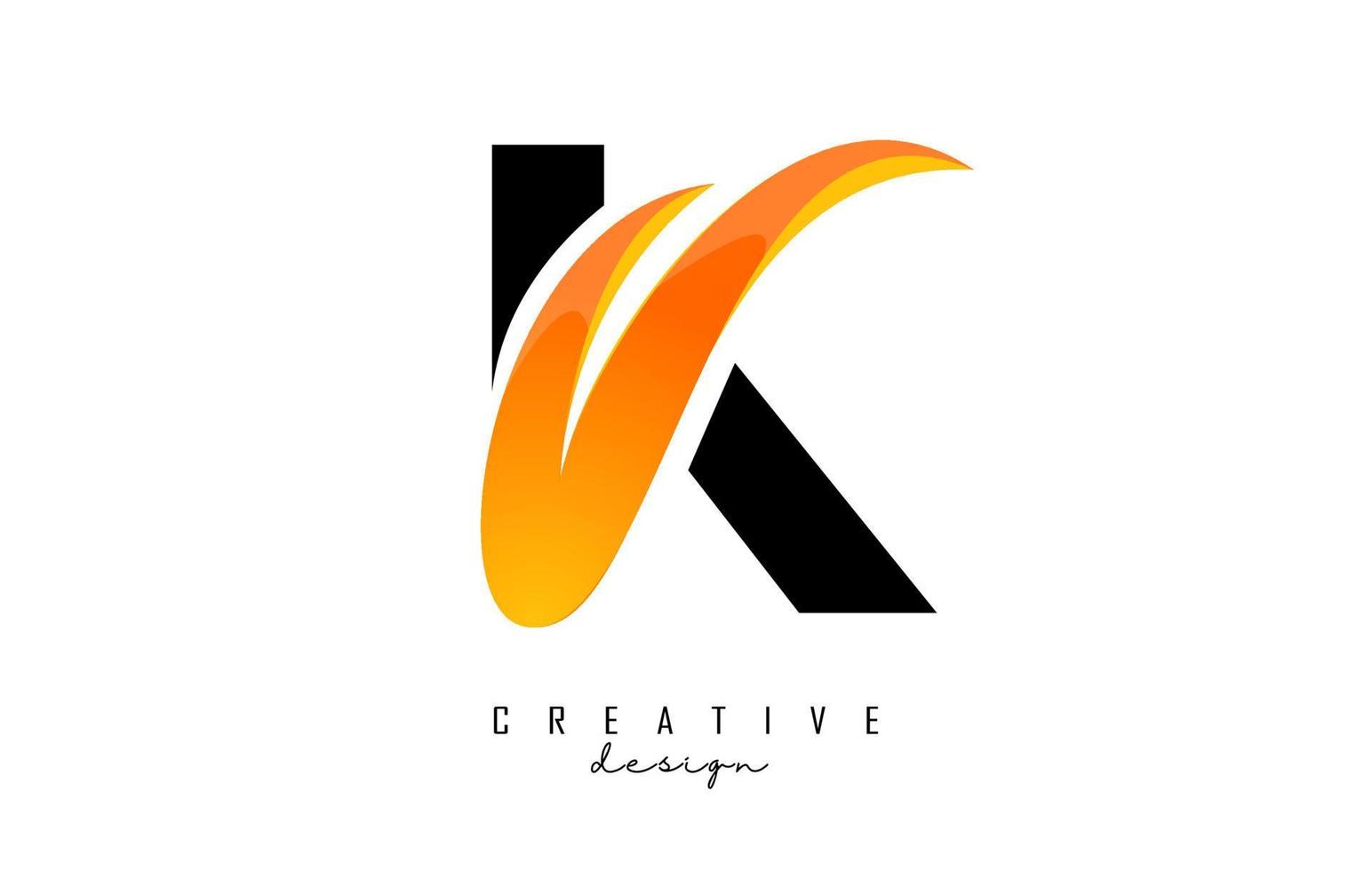 illustration vectorielle de la lettre abstraite k avec des flammes de feu et un design swoosh orange. vecteur