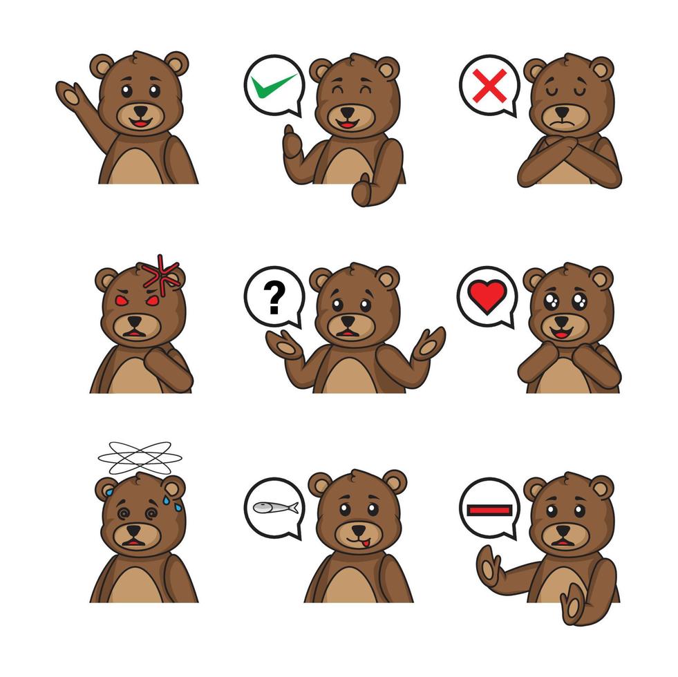 jeu de dessin animé ours en peluche mignon dans différentes poses révélatrices vecteur