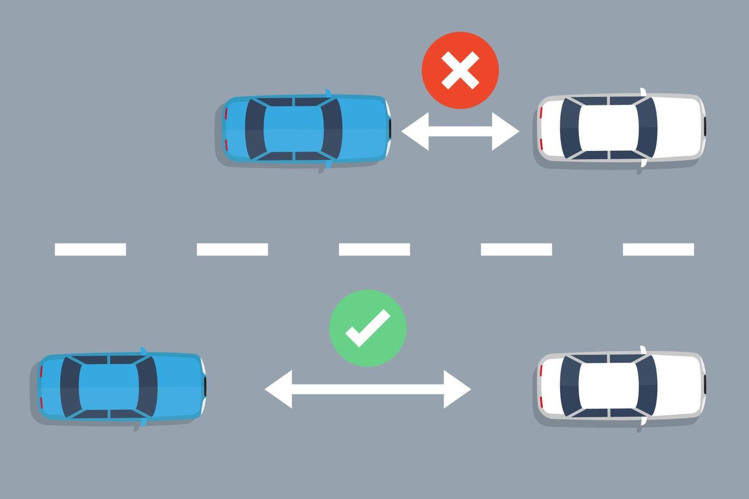 garder une distance de sécurité de la route. vue de dessus d'illustration vectorielle au design plat vecteur