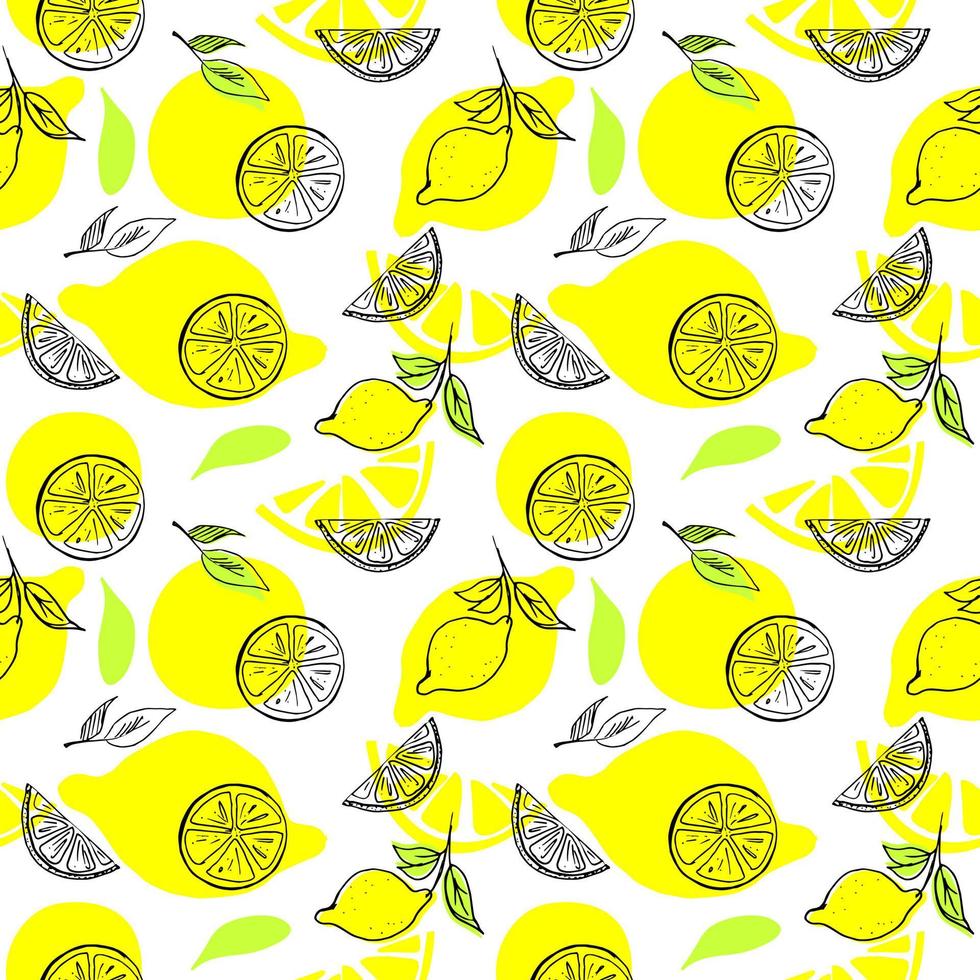 illustration de vecteur de motif dessiné à la main de citron d'agrumes sans soudure isolé sur fond blanc. imprimé de fruits, motif textile ou papier peint avec des éléments mignons.