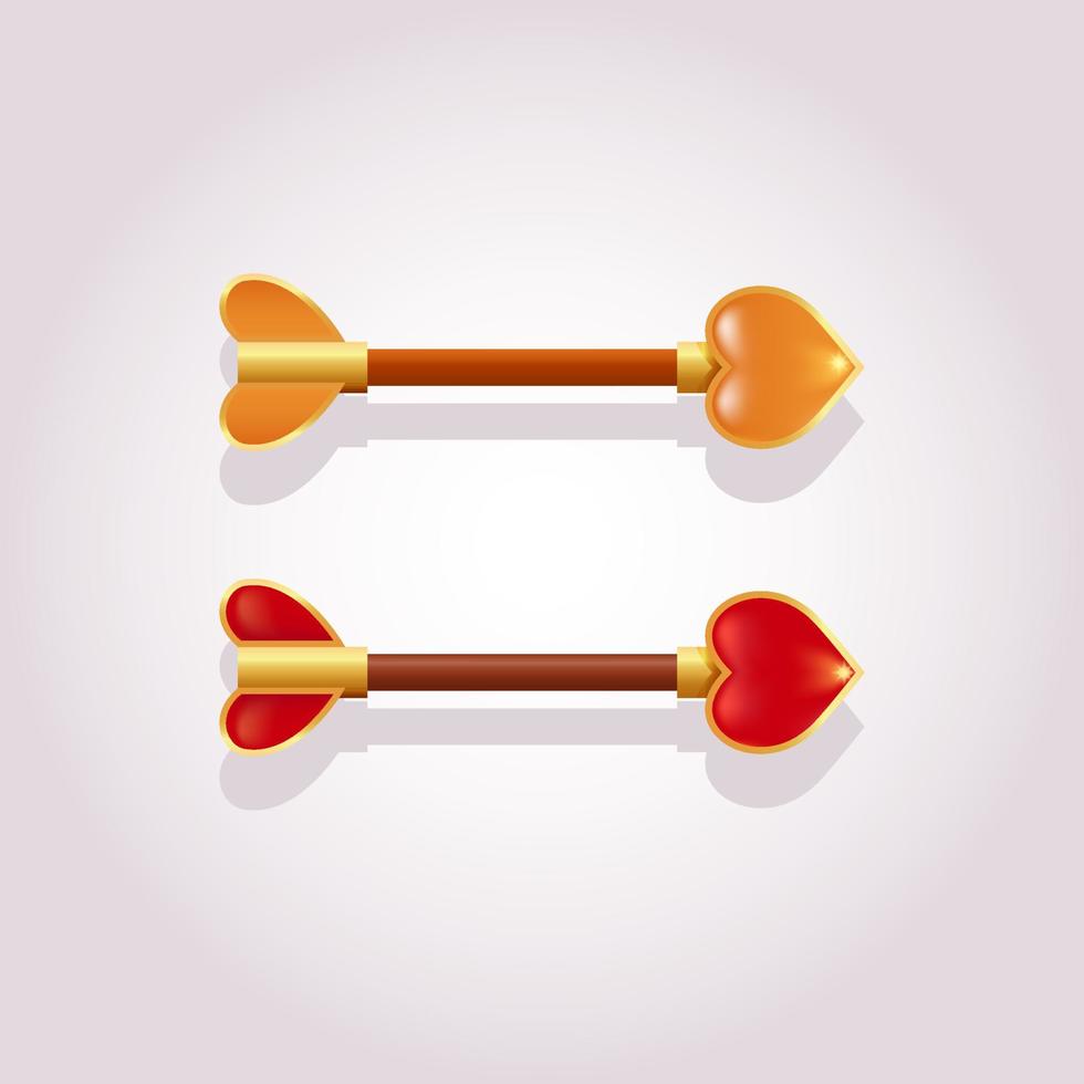 flèches de cupidon réalistes en deux couleurs rouge et or. éléments pour la publicité de jeu, de web ou de conception vecteur