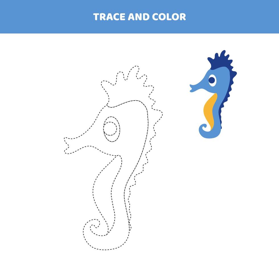 tracez et coloriez un hippocampe de dessin animé. vecteur