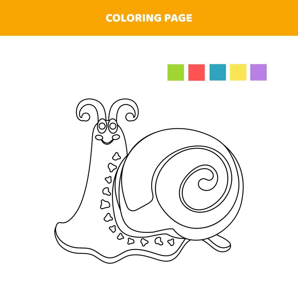 page de coloriage avec un escargot de dessin animé mignon. vecteur