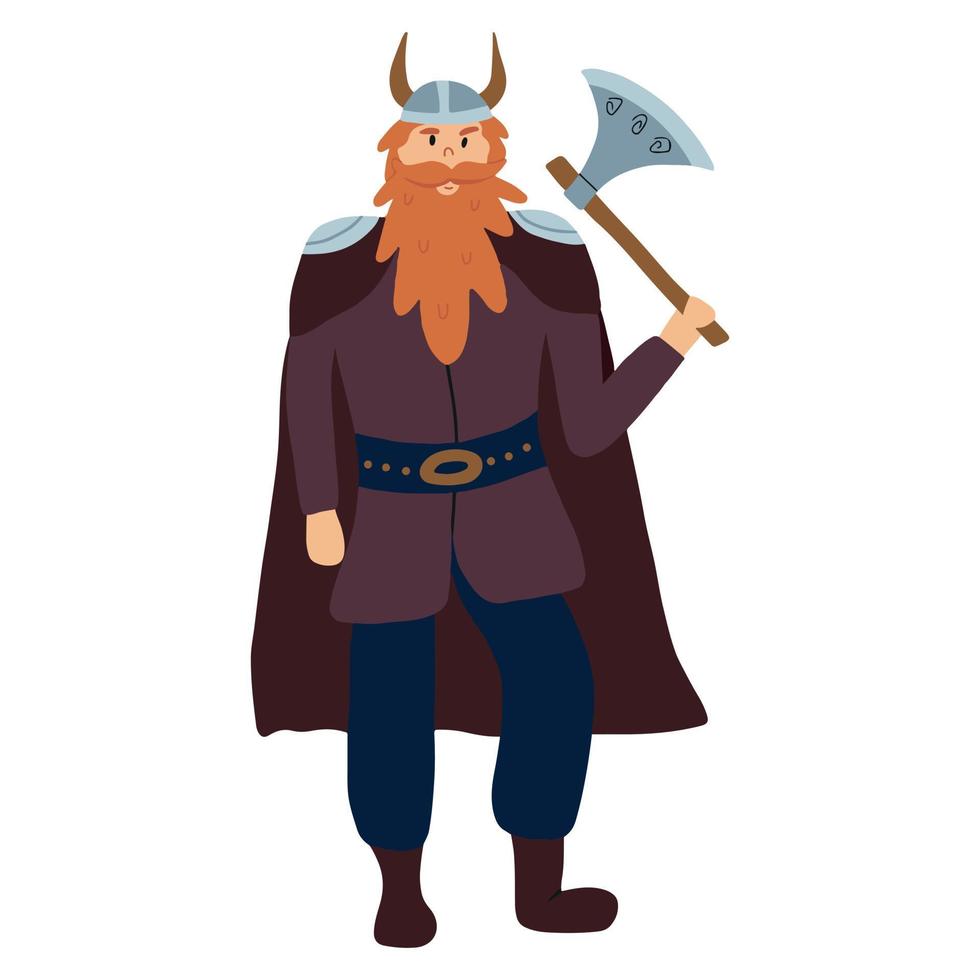 illustration vectorielle de l'homme viking. viking avec une hache à la main et un bouclier. isolé sur fond blanc. vecteur