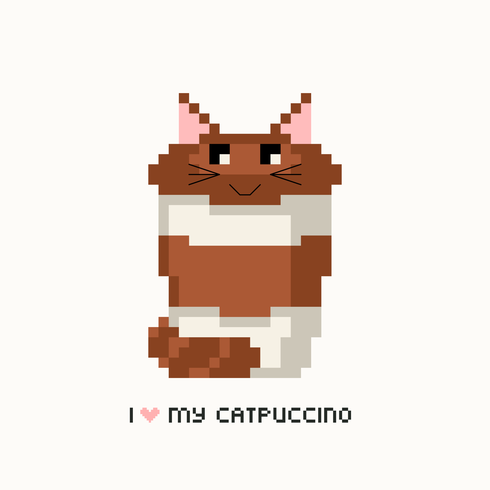 Catpuccino À emporter Café Vecteur Pixel Art