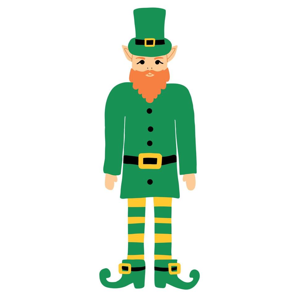 illustration vectorielle d'un lutin dans un costume vert et un chapeau. lutin avec une barbe rousse..st.patrick 's day. vecteur