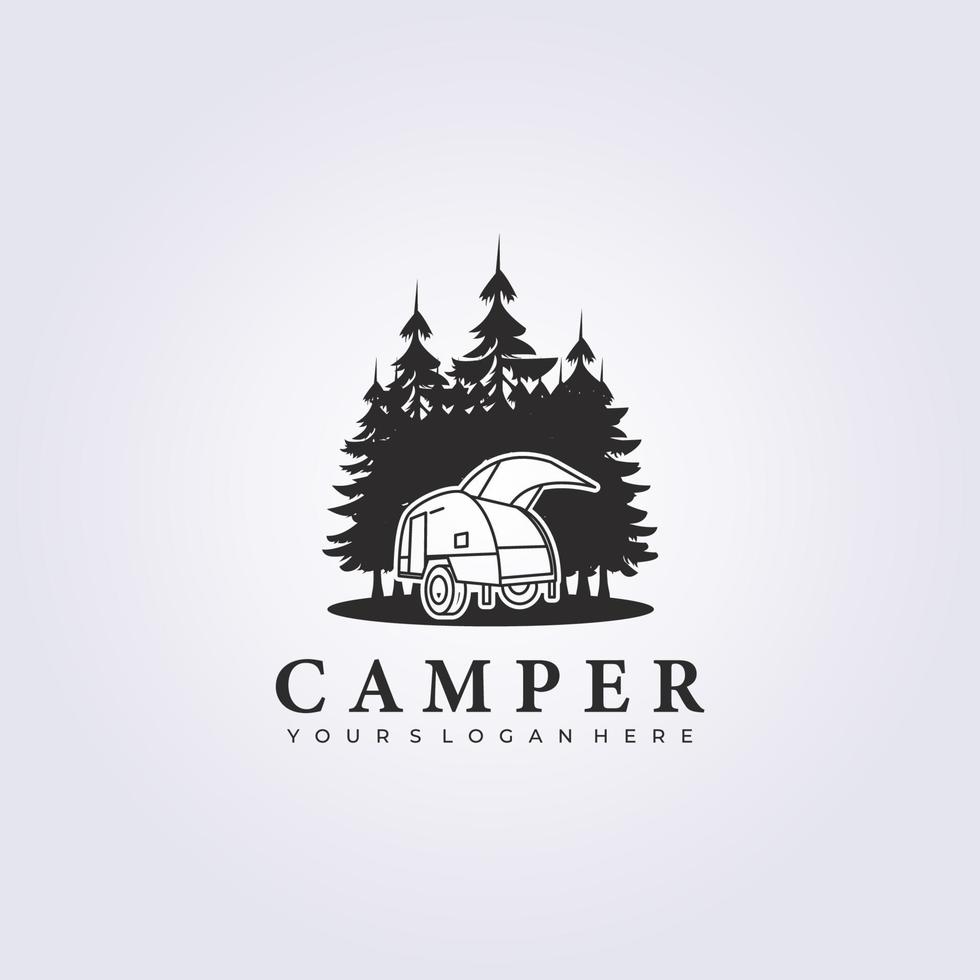 larme camping van cinquième roues logo vector illustration forêt extérieur jungle design