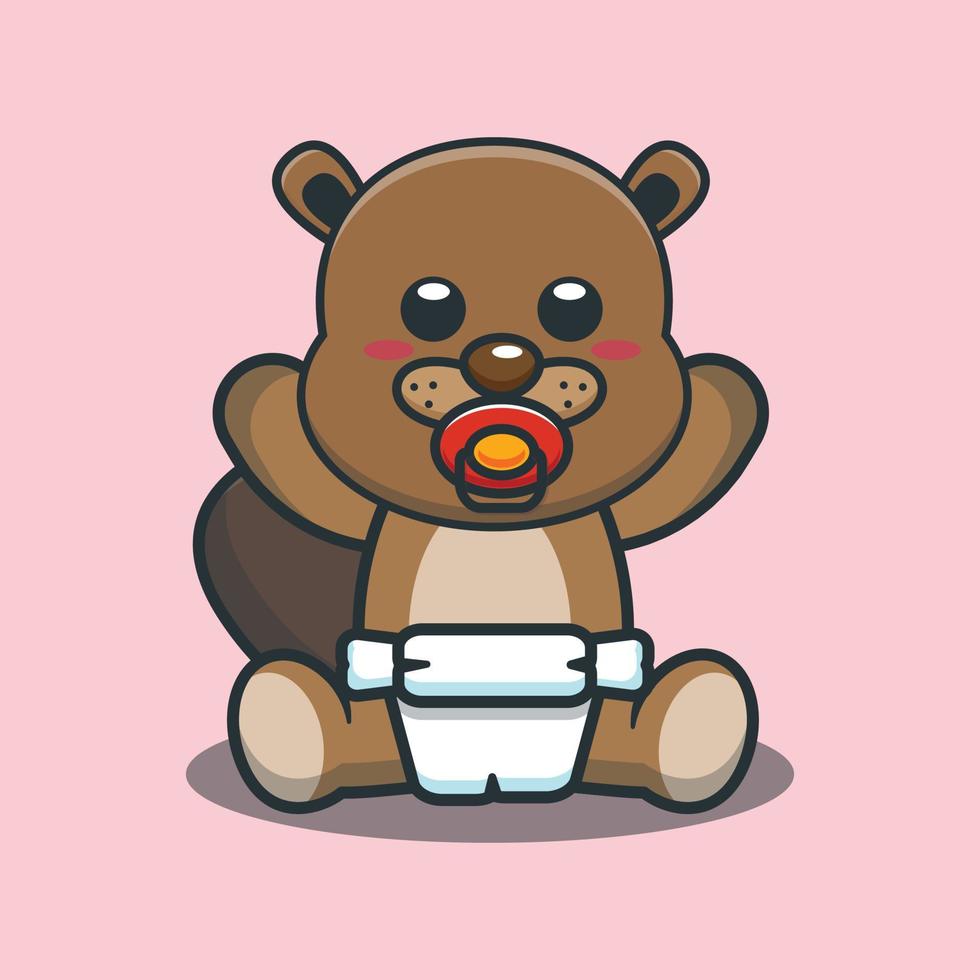 illustration de dessin animé mignon bébé castor mascotte vecteur