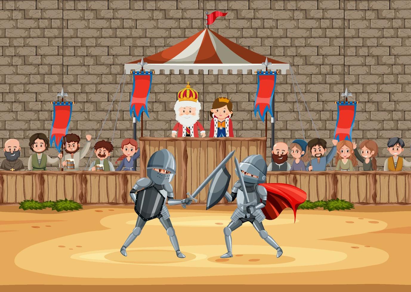 scène de bataille avec des guerriers médiévaux combattant vecteur