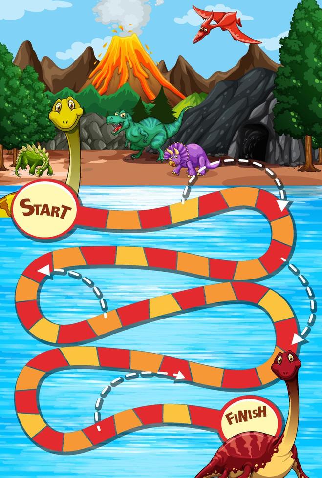 modèle de jeu serpent et échelles sur le thème des dinosaures vecteur