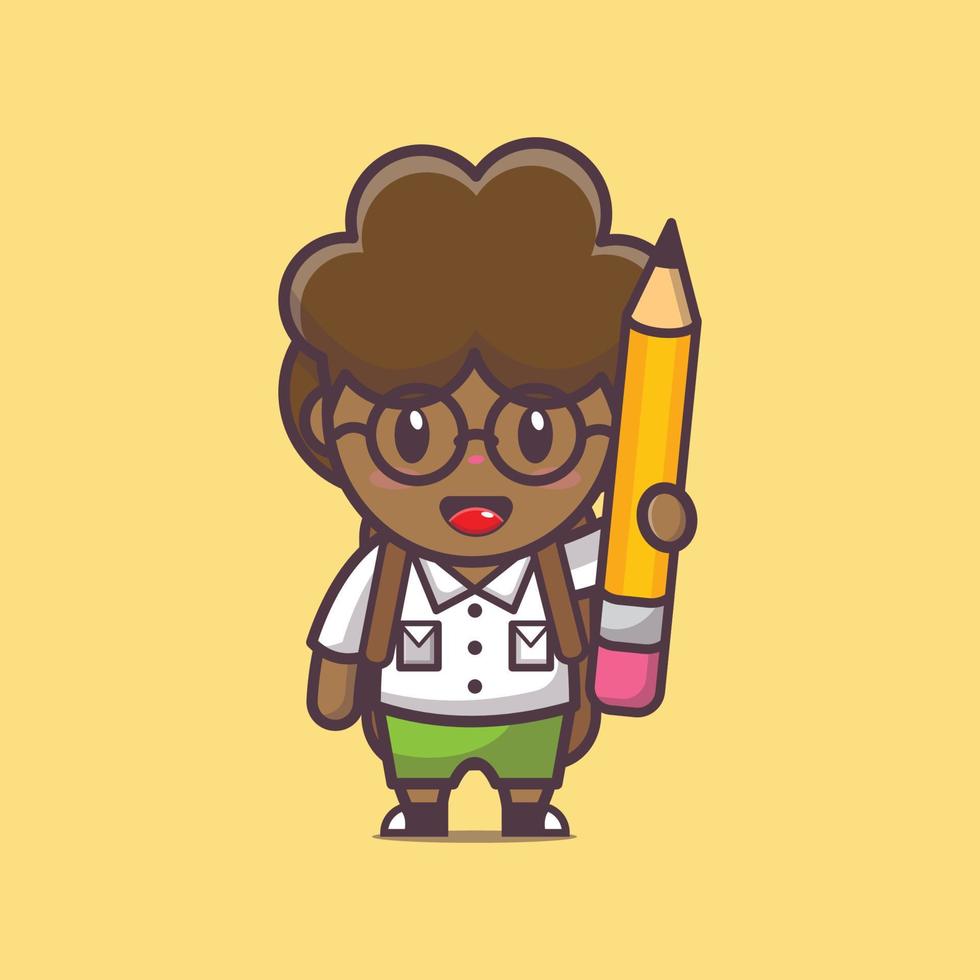 illustration de dessin animé de mascotte de garçon afro mignon retour à l'école vecteur