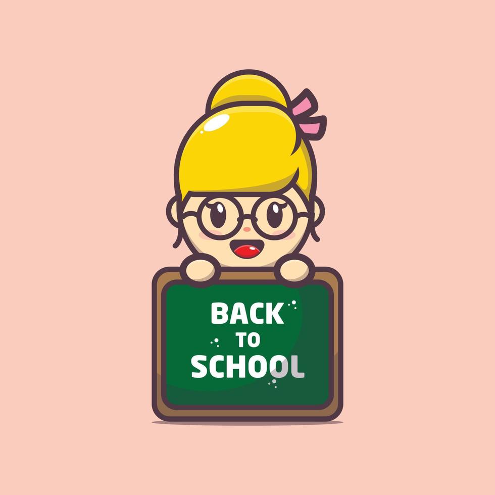 illustration de dessin animé de mascotte de jolie fille retour à l'école vecteur