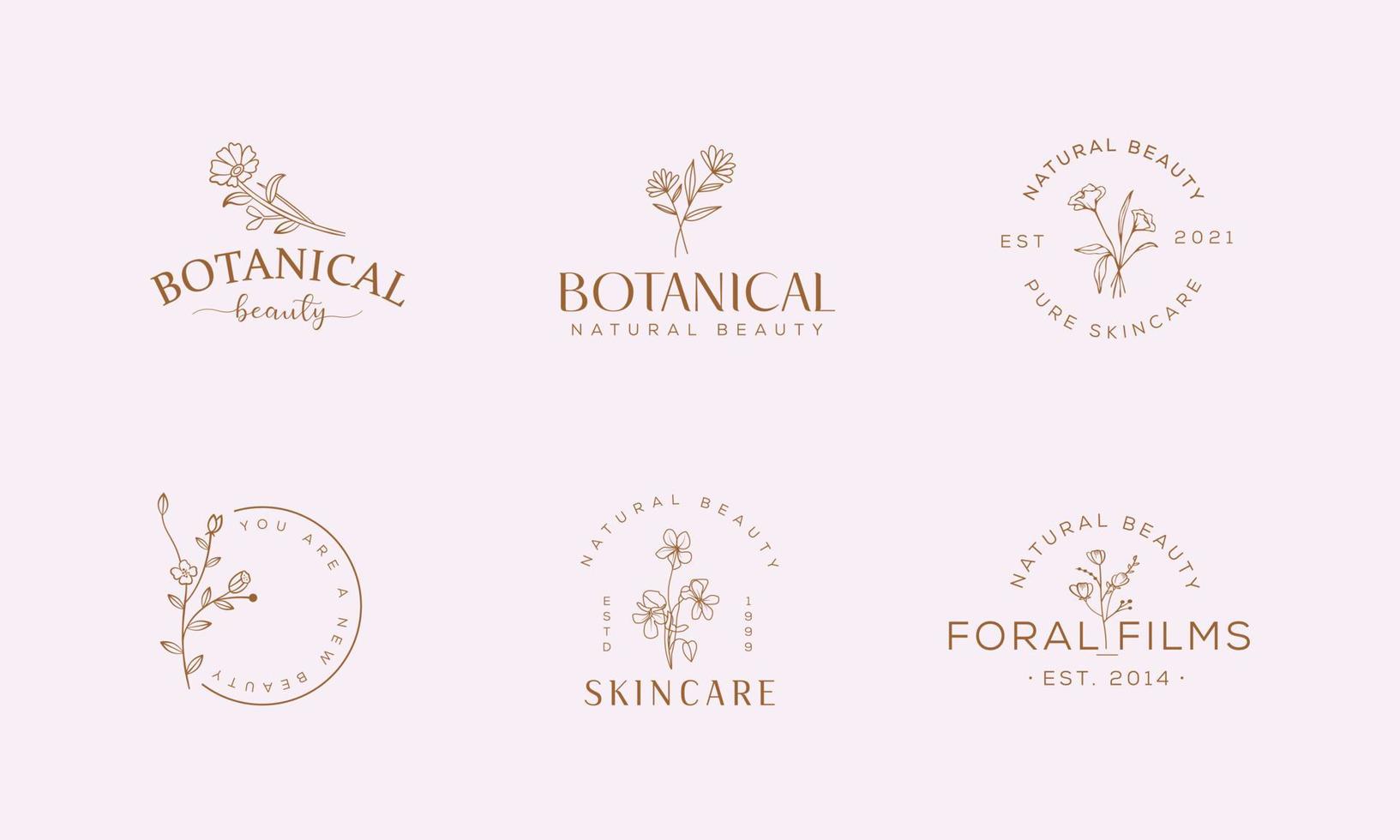 ensemble de logo dessiné à la main d'élément floral botanique avec des fleurs et des feuilles sauvages. logo pour spa et salon de beauté, boutique, magasin bio, mariage, designer floral, intérieur, photographie, cosmétique. vecteur