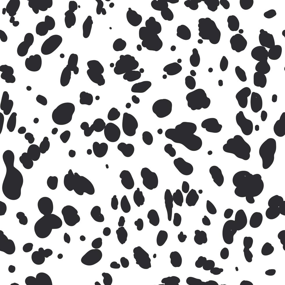 modèle sans couture dalmatien. impression de peau d'animal. chien et vache points noirs sur fond blanc. vecteur