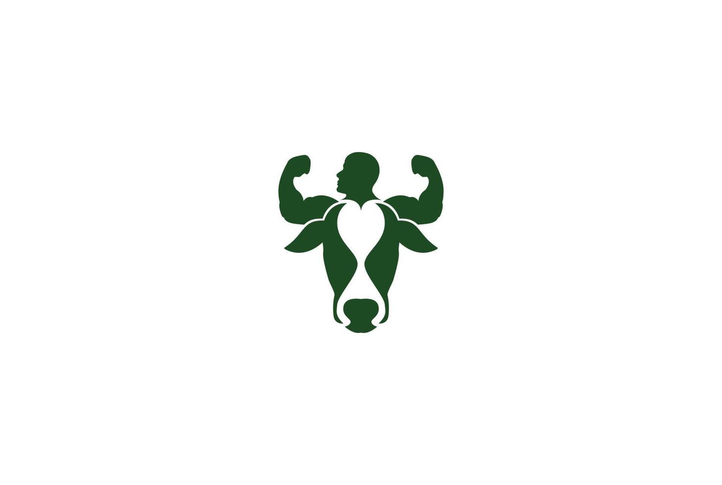homme fort mâle avec tête de taureau de bœuf de vache pour le vecteur de conception de logo de club de remise en forme de gym