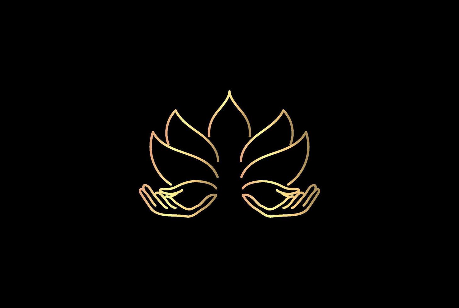 fleur de lotus doré de luxe élégant avec la main de prière pour le vecteur de conception de logo de méditation de yoga