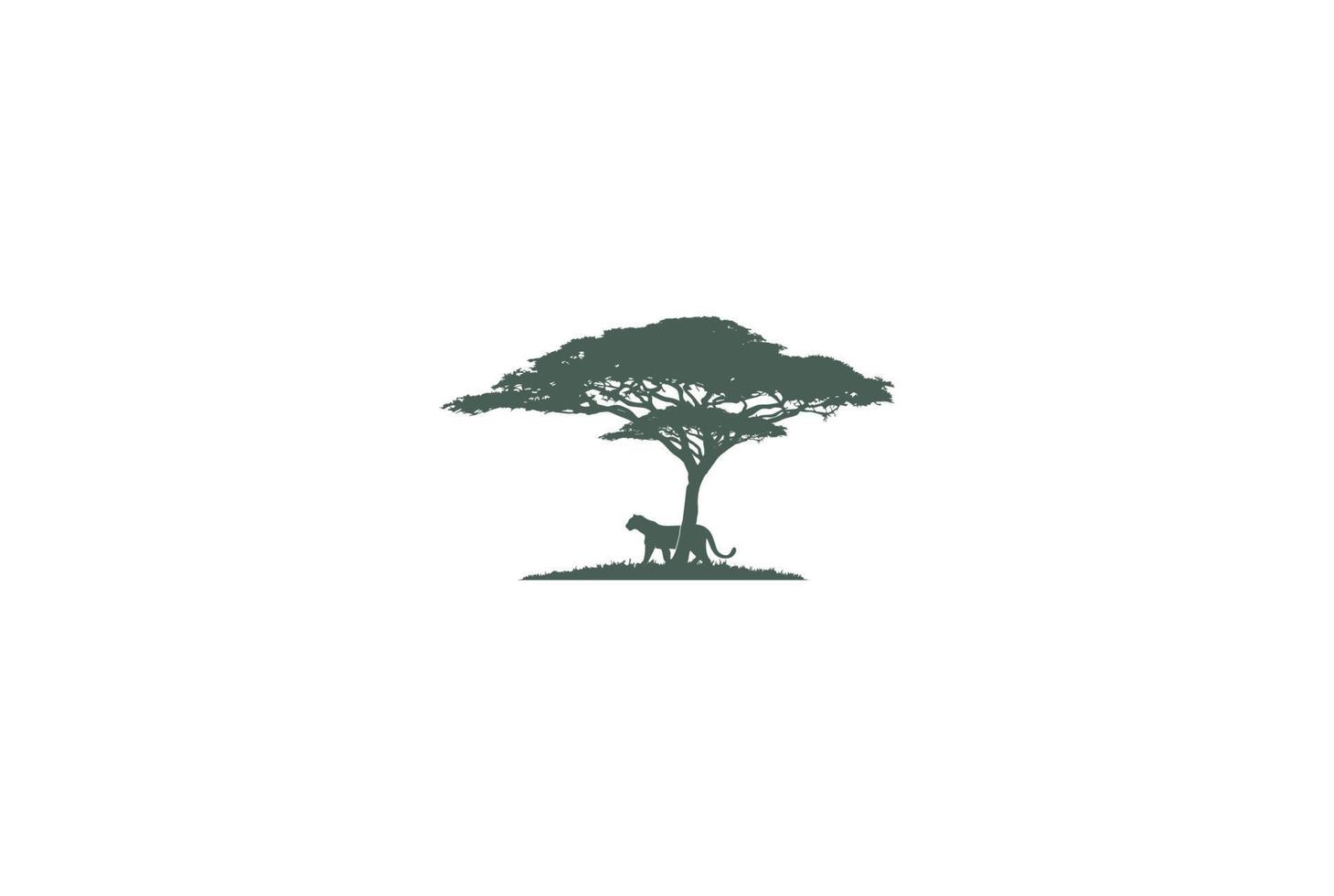 acacia africain avec tigre jaguar léopard guépard puma panthère silhouette pour safari aventure logo design vecteur