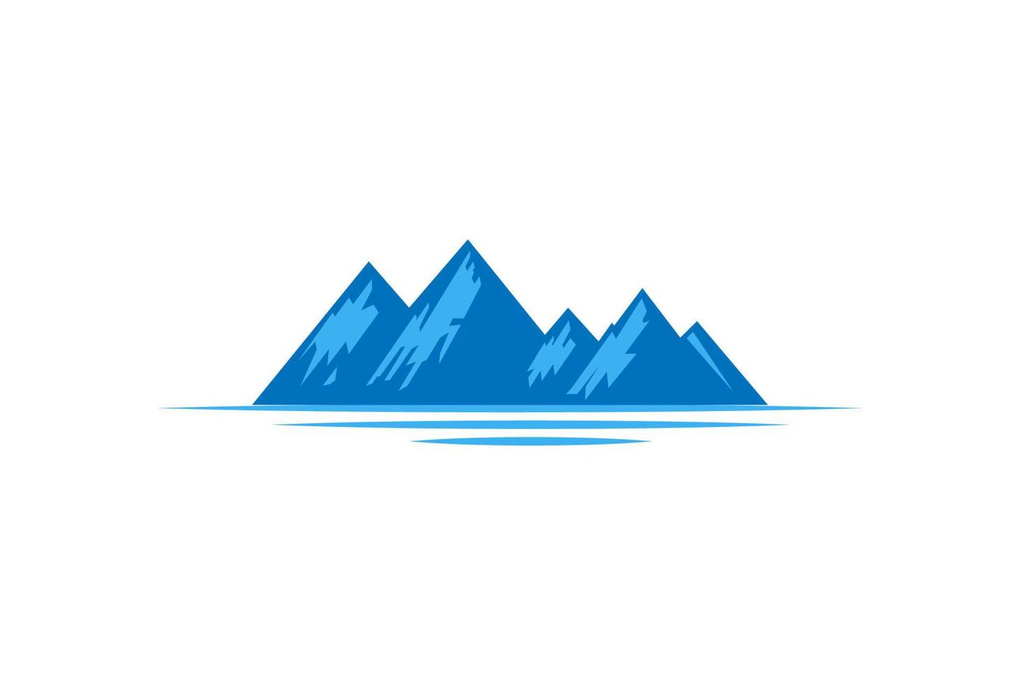 île de montagne de neige glacée avec ruisseau de rivière de lac détroit ou vecteur de conception de logo de plage océanique