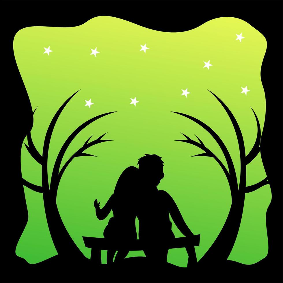 logo silhouette d'un couple assis sur une chaise vecteur