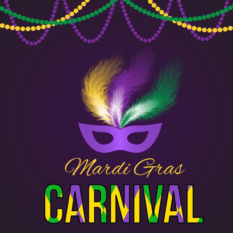 mardi gras carnaval illustration vectorielle avec masque sur fond sombre. modèle de conception facile à modifier pour vos projets. vecteur