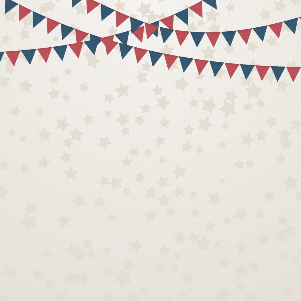 fête de l'indépendance du 4 juillet. drapeaux et fond de confettis d'étoiles dispersées. illustration vectorielle patriotique rétro aux couleurs du drapeau américain. modèle de bannière facile à modifier. vecteur