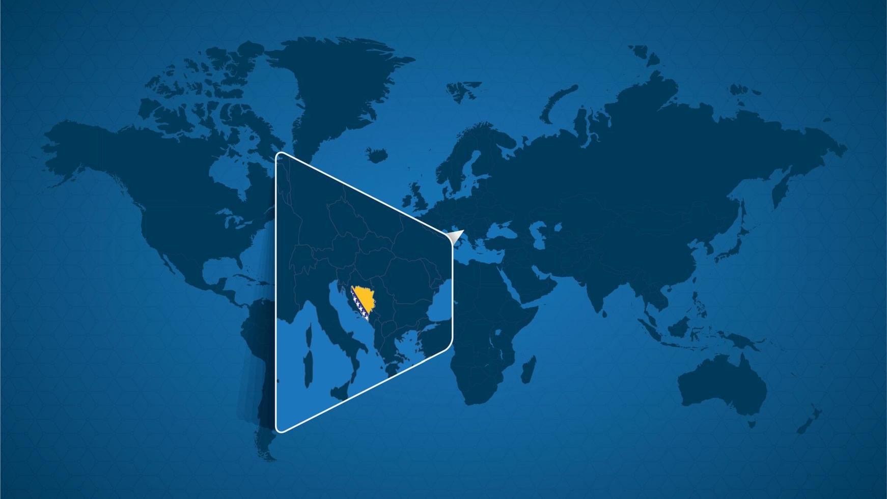 carte du monde détaillée avec carte agrandie épinglée de la bosnie-herzégovine et des pays voisins. vecteur