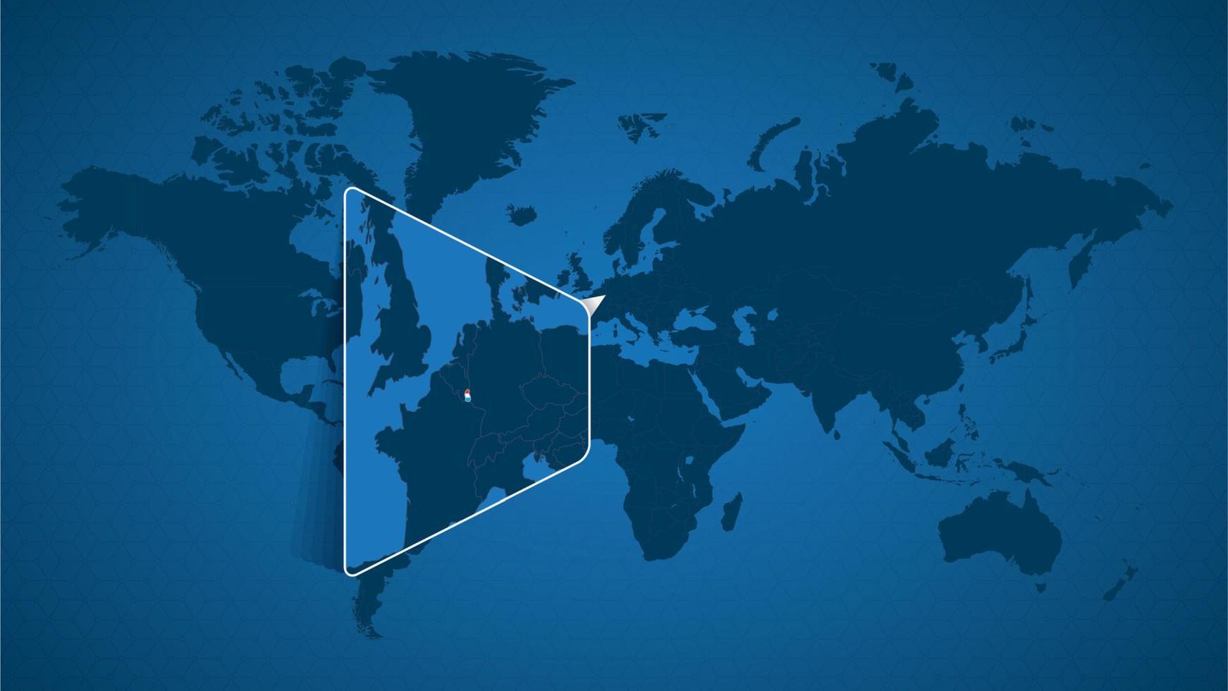 carte du monde détaillée avec carte agrandie épinglée du luxembourg et des pays voisins. vecteur