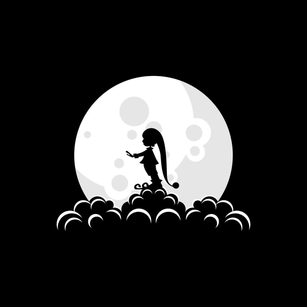 illustration de logo de lutin de noël sur le vecteur de la lune