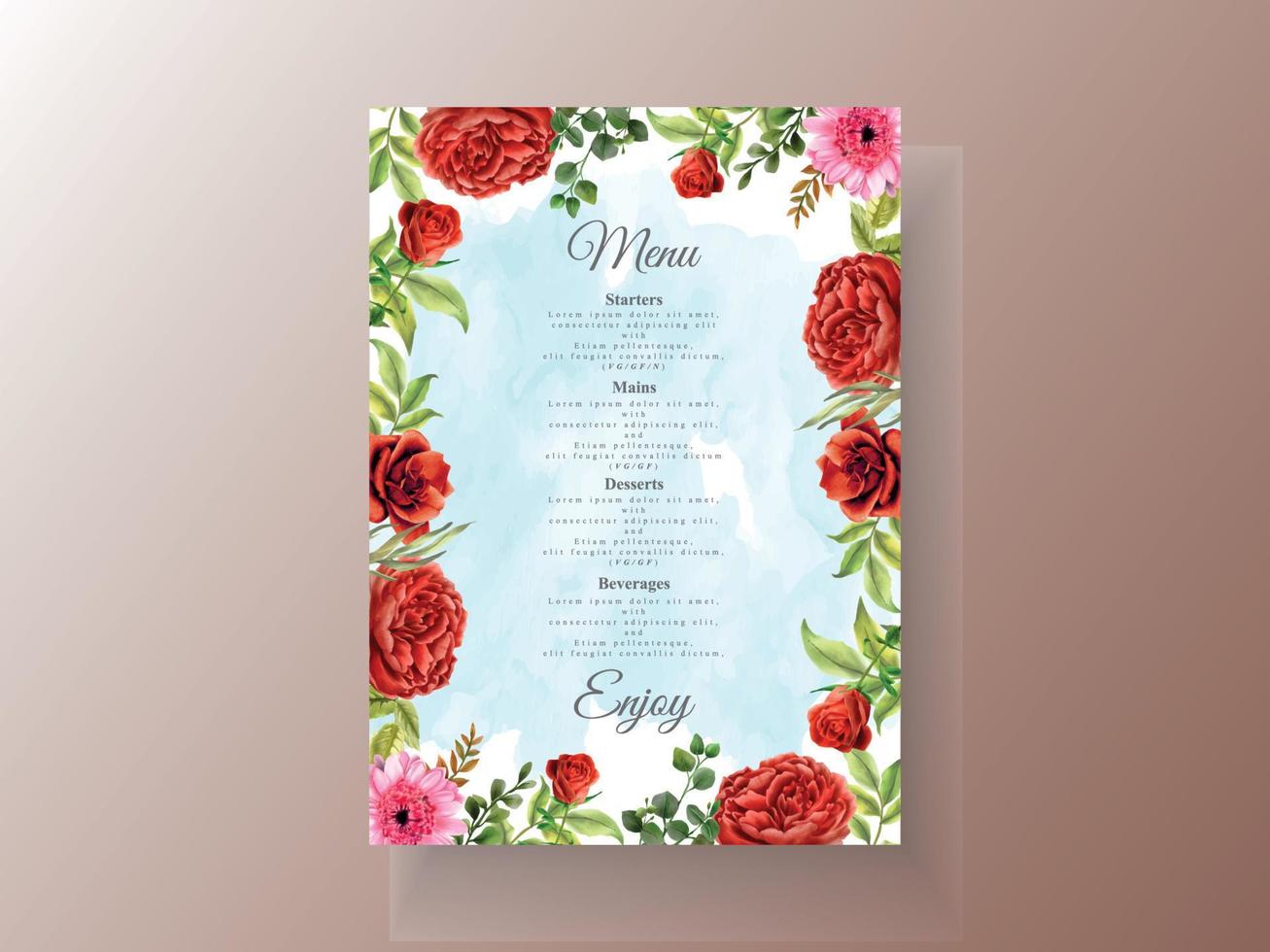 modèle de carte d'invitation de mariage de belles roses rouges vecteur