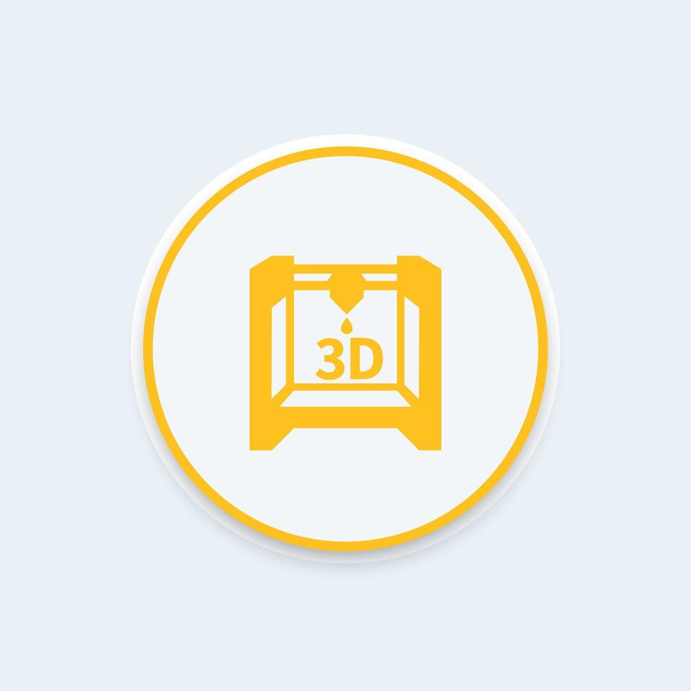 icône d'imprimante 3d, fabrication additive, symbole d'impression 3d, icône ronde, illustration vectorielle vecteur