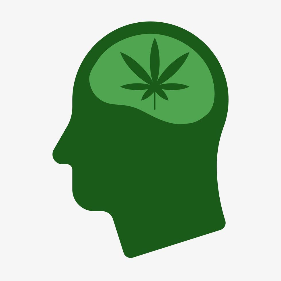 tête humaine avec feuille de marijuana à l'intérieur de l'icône vectorielle isolée sur fond blanc. vecteur