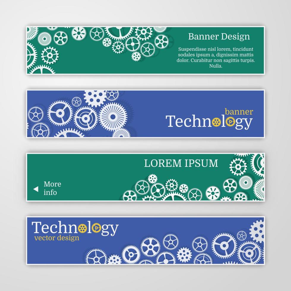 roue dentée abstraite de vecteur et carte de circuit imprimé, ensemble de bannières.