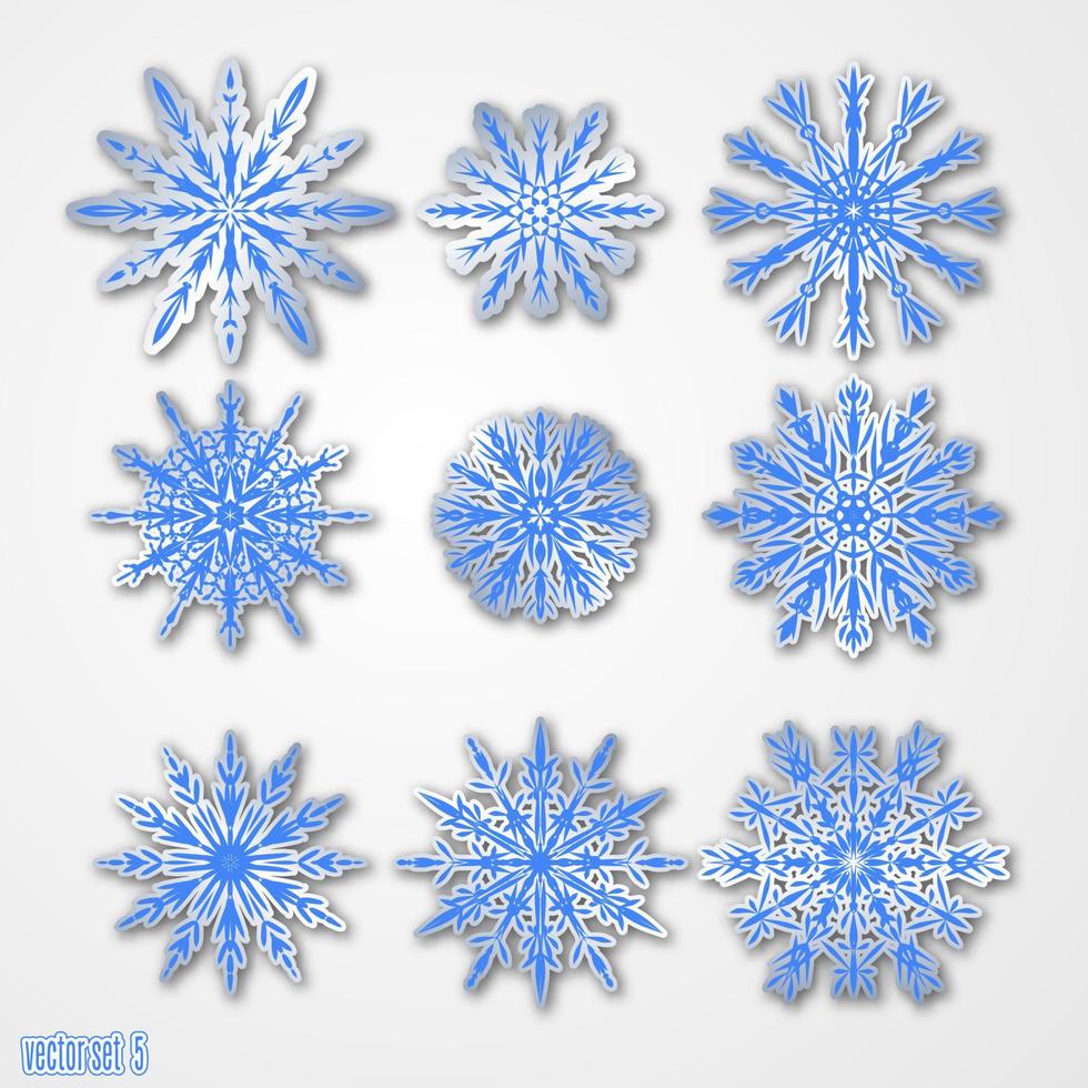 illustration vectorielle de flocon de neige sur fond flou bleu foncé. éléments de conception de décoration de vacances d'hiver. carte de voeux de bonne année. vecteur