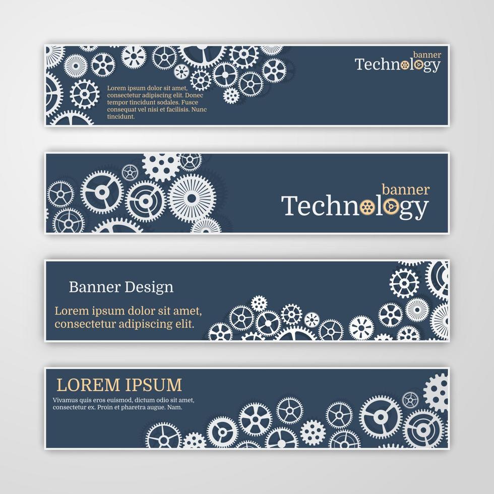 roue dentée abstraite de vecteur et carte de circuit imprimé, ensemble de bannières.