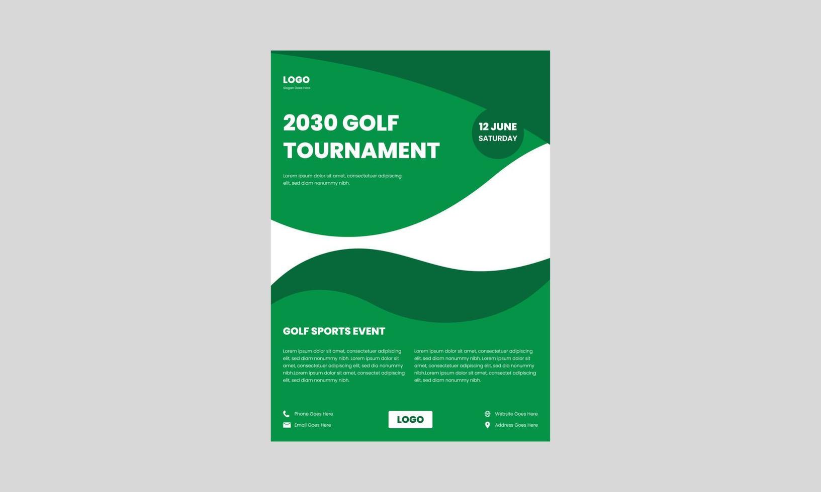 modèle de flyer de tournoi de golf. conception de flyer d'événement sportif de golf en couleur verte. vecteur