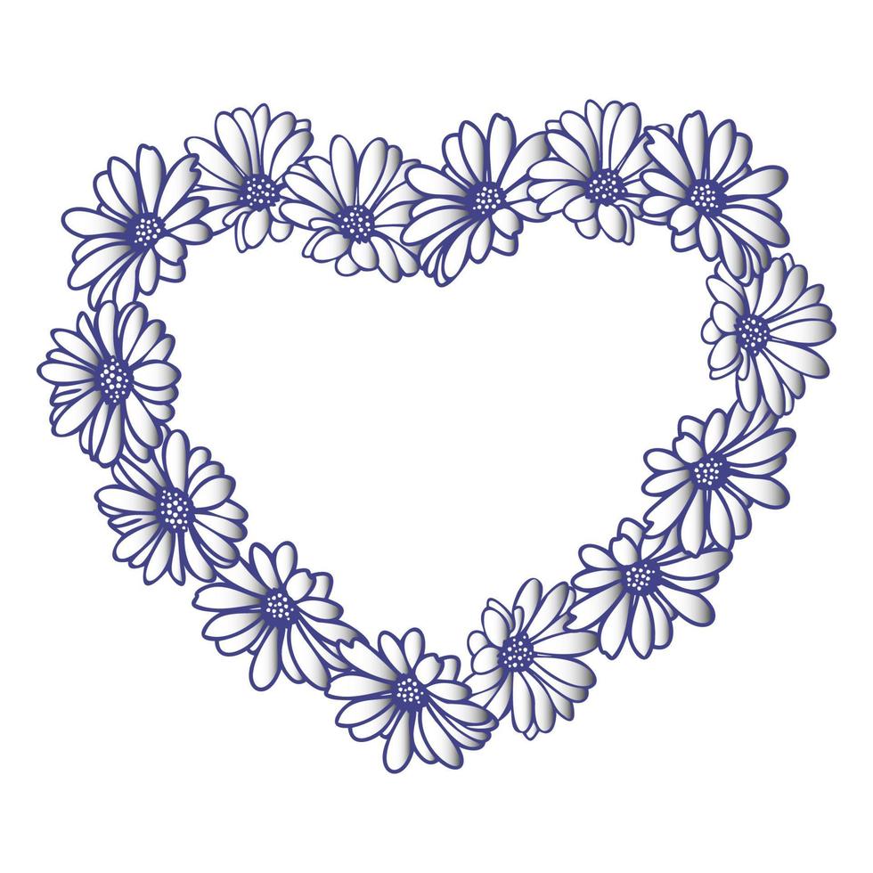 cadre de coeurs dessinés à la main de fleur de marguerite vecteur