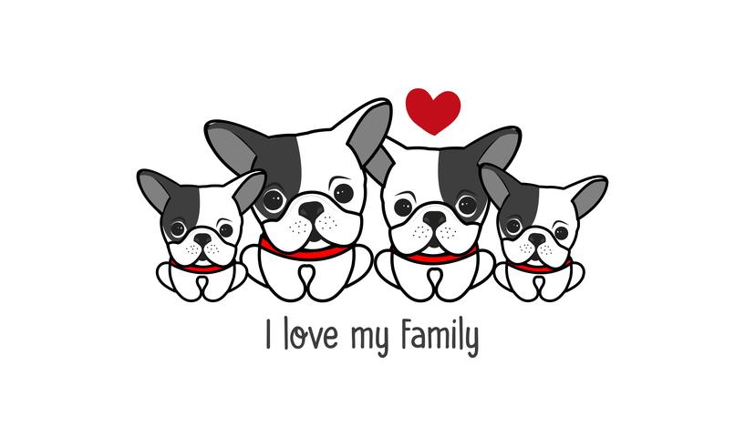 La famille mignonne de chien heureux disent &quot;j&#39;aime ma famille&quot;. vecteur