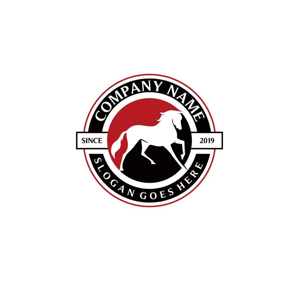 cheval ranch logo simple cercle insigne timbre noir rouge idée de conception vecteur