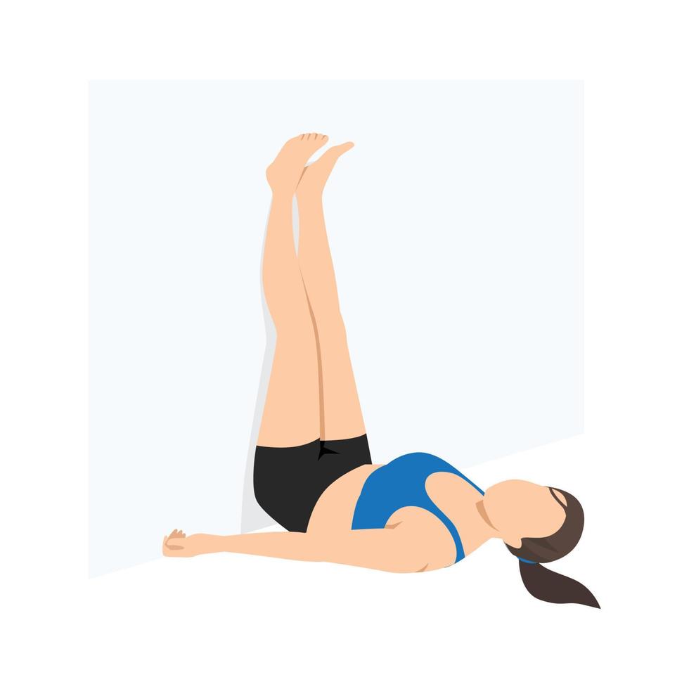 femme faisant les jambes le mur pose viparita karani exercice d'étirement. illustration de vecteur plat isolé sur fond blanc