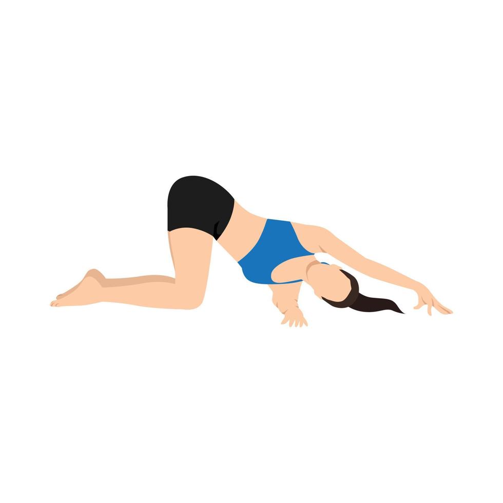 femme faisant du fil l'aiguille pose l'exercice pars balasana. illustration de vecteur plat isolé sur fond blanc