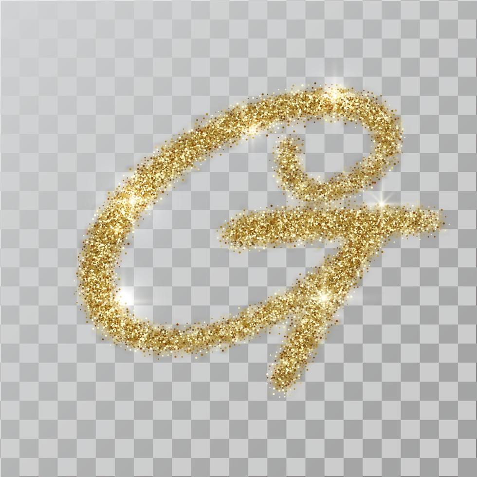 lettre de poudre de paillettes d'or g dans un style peint à la main. vecteur