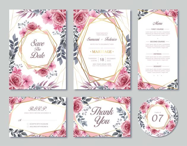 Modèle de carte Invitation de mariage fleurs avec style Aquarelle vecteur